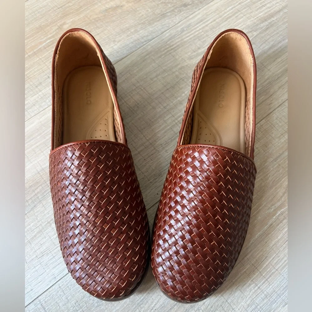 NEW Nisolo Alejandro slip on leather shoe woven brandy - Picture 8 of 13